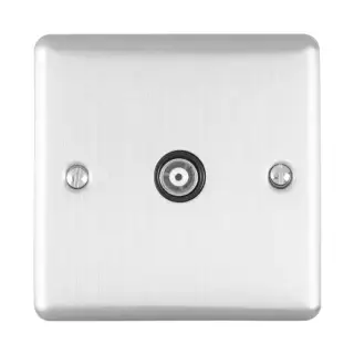 EN1TVSSB - Eurolite 1 Gang TV Coaxial Socket Satin Stainless Steel with Black Trim (Enhance Range)