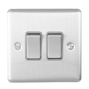 Click Here To Enlarge This Photo Of EN2SWSSG - Eurolite 2 Gang 10Amp 2Way Switch Satin Stainless Steel with Grey Trim (Enhance Range)