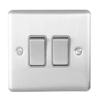 EN2SWSSG - Eurolite 2 Gang 10Amp 2Way Switch Satin Stainless Steel with Grey Trim (Enhance Range)