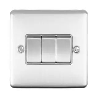 EN3SWSSG - Eurolite 3 Gang 10Amp 2Way Switch Satin Stainless Steel with Grey Trim (Enhance Range)