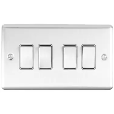 Click Here To Enlarge This Photo Of EN4SWSSG - Eurolite 4 Gang 10Amp 2Way Switch Satin Stainless Steel with Grey Trim (Enhance Range)