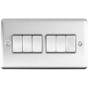 Click Here To Enlarge This Photo Of EN6SWSSG - Eurolite 6 Gang 10Amp 2Way Switch Satin Stainless Steel with Grey Trim (Enhance Range)