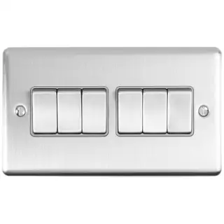 EN6SWSSG - Eurolite 6 Gang 10Amp 2Way Switch Satin Stainless Steel with Grey Trim (Enhance Range)