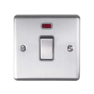 EN20ASWNSSG - Eurolite 1 Gang 20Amp DP Switch with Neon Indicator Satin Stainless Steel with Grey Trim (Enhance Range)
