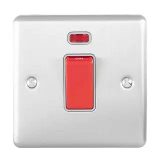 EN45ASWNSSG - Eurolite 45Amp DP Cooker Switch with Neon Indicator (Vertical) Satin Stainless Steel with Grey Trim (Enhance Range)