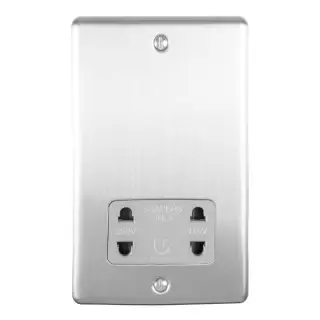 ENSHSSSG - Eurolite 2 Gang Shaver Socket 230/115V Satin Stainless Steel with Grey Trim (Enhance Range)