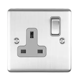 EN1SOSSG - Eurolite 1 Gang 13Amp DP Switched Socket Satin Stainless Steel with Grey Trim (Enhance Range)