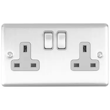 Click Here To Enlarge This Photo Of EN2SOSSG - Eurolite 2 Gang 13Amp DP Switched Socket Satin Stainless Steel with Grey Trim (Enhance Range)