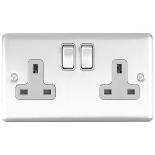 EN2SOSSG - Eurolite 2 Gang 13Amp DP Switched Socket Satin Stainless Steel with Grey Trim (Enhance Range)