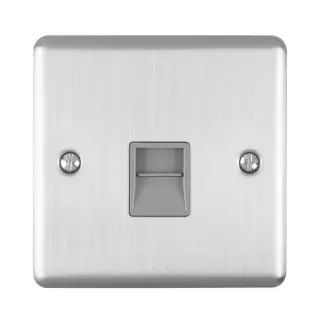 EN1MSSG - Eurolite 1 Gang Master Telephone Socket Satin Stainless Steel with Grey Trim (Enhance Range)
