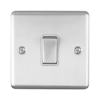 EN1SWSSW - Eurolite 1 Gang 10Amp 2Way Switch Satin Stainless Steel with White Trim (Enhance Range)