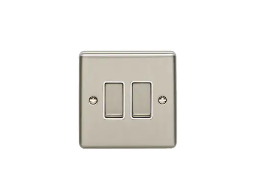 Click Here To Enlarge This Photo Of EN2SWSSW - Eurolite 2 Gang 10Amp 2Way Switch Satin Stainless Steel with White Trim (Enhance Range)