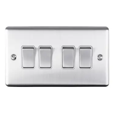 Click Here To Enlarge This Photo Of EN4SWSSW - Eurolite 4 Gang 10Amp 2Way Switch Satin Stainless Steel with White Trim (Enhance Range)