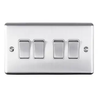 EN4SWSSW - Eurolite 4 Gang 10Amp 2Way Switch Satin Stainless Steel with White Trim (Enhance Range)