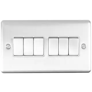 EN6SWSSW - Eurolite 6 Gang 10Amp 2Way Switch Satin Stainless Steel with White Trim (Enhance Range)