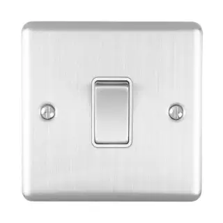 EN20ASWSSW - Eurolite 1 Gang 20Amp DP Switch Satin Stainless Steel with White Trim (Enhance Range)