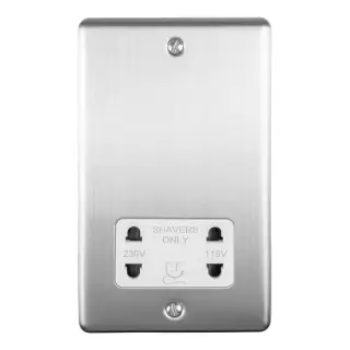 ENSHSSSW - Eurolite 2 Gang Shaver Socket 230/115V Satin Stainless Steel with White Trim (Enhance Range)
