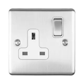 EN1SOSSW - Eurolite 1 Gang 13Amp DP Switched Socket Satin Stainless Steel with White Trim (Enhance Range)