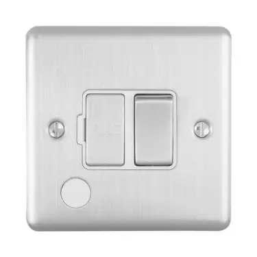 Click Here To Enlarge This Photo Of ENSWFFOSSW - Eurolite 13Amp DP Switched Fuse Spur with Flex Outlet Satin Stainless Steel with White Trim (Enhance Range)