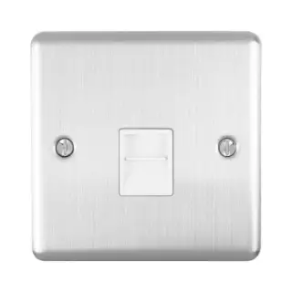 EN1SLSSW - Eurolite 1 Gang Slave Telephone Socket Satin Stainless Steel with White Trim (Enhance Range)
