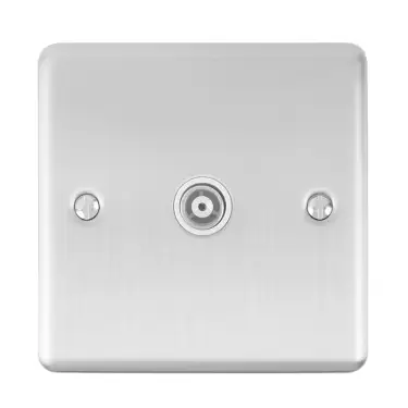 Click Here To Enlarge This Photo Of EN1TVSSW - Eurolite 1 Gang TV Coaxial Socket Satin Stainless Steel with White Trim (Enhance Range)