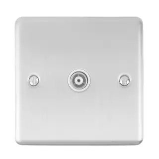 EN1TVSSW - Eurolite 1 Gang TV Coaxial Socket Satin Stainless Steel with White Trim (Enhance Range)