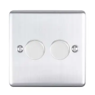 EN2DLEDSS - Eurolite 2 Gang 400W/LED 2Way Dimmer Switch Satin Stainless Steel (Enhance Range)
