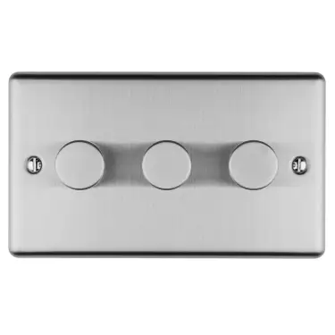 Click Here To Enlarge This Photo Of EN3DLEDSS - Eurolite 3 Gang 400W/LED 2Way Dimmer Switch Satin Stainless Steel (Enhance Range)
