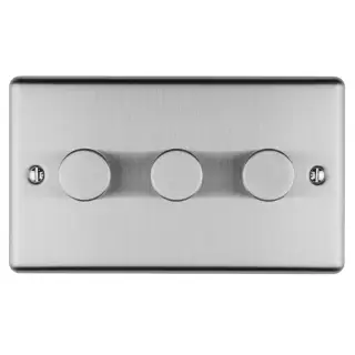 EN3DLEDSS - Eurolite 3 Gang 400W/LED 2Way Dimmer Switch Satin Stainless Steel (Enhance Range)