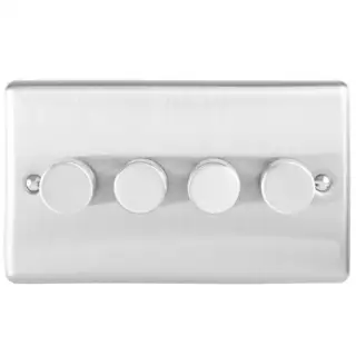 EN4DLEDSS - Eurolite 4 Gang 400W/LED 2Way Dimmer Switch Satin Stainless Steel (Enhance Range)