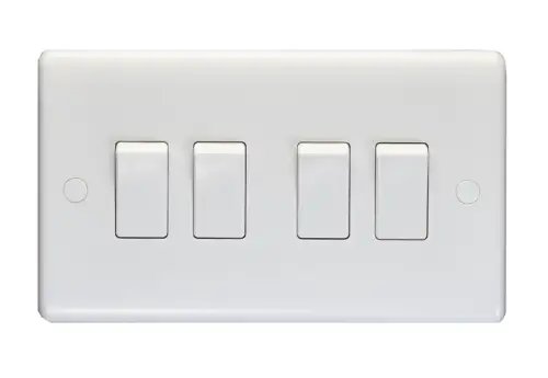 Click Here To Enlarge This Photo Of PL3042 - Eurolite Enhance White Plastic 10Amp 4 Gang 2 Way Switch