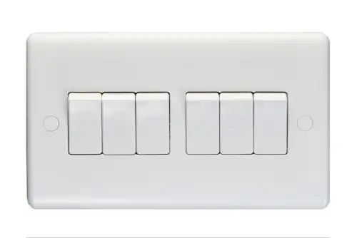 Click Here To Enlarge This Photo Of PL3062 - Eurolite Enhance White Plastic 10Amp 6 Gang 2 Way Switch