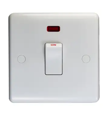 Click Here To Enlarge This Photo Of PL3241 - Eurolite Enhance White Plastic 20Amp 1 Gang 2 Way DP Single Switch Plate with Neon Indicator