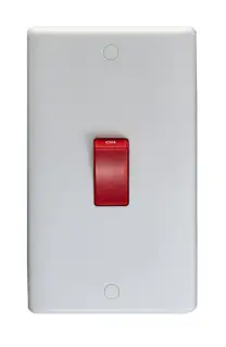 PL3290 - Eurolite Enhance White Plastic 45Amp 1 Gang 2 Way DP Double Switch Plate with Red Rocker
