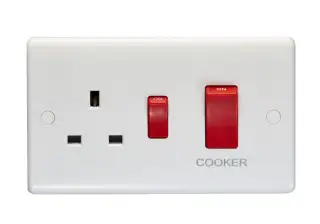 PL3310 - Eurolite Enhance White Plastic 45Amp DP Cooker Switch with 13Amp Switched Socket