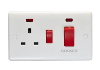 PL3311 - Eurolite Enhance White Plastic 45Amp DP Cooker Switch with 13Amp Switched Socket & Neon Indicator