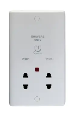 Click Here To Enlarge This Photo Of PL4581 - Eurolite Enhance White Plastic Dual Voltage Shaver Socket with Neon Indicator