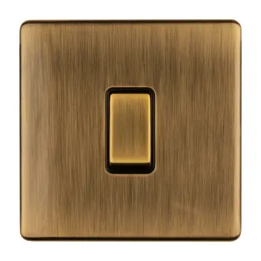 Click Here To Enlarge This Photo Of AB1SWB - Eurolite 1 Gang 10Amp 2Way Switch on 3mm Flat Concealed Antique Brass Plate with Matching Rocker