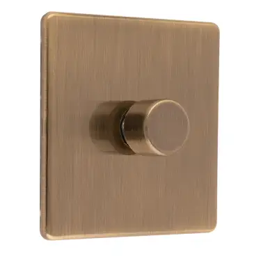 Click Here To Enlarge This Photo Of AB1DLED - Eurolite 1 Gang LED Push On/Off 2Way Dimmer on 3mm Flat Concealed Antique Brass Plate with Matching Knob