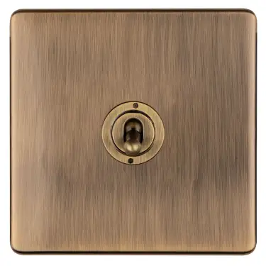 Click Here To Enlarge This Photo Of ABT1SW - Eurolite 1 Gang 20Amp 2Way Toggle Switch on 3mm Flat Concealed Antique Brass Plate