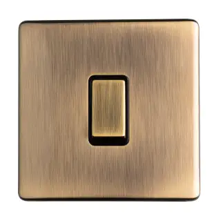 AB20ADPSWB - Eurolite 1 Gang 20Amp DP Switch on 3mm Flat Concealed Antique Brass Plate with Matching Rocker