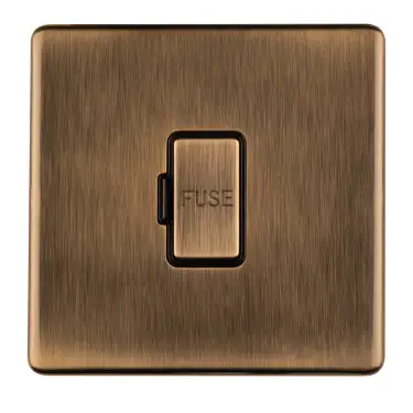 Click Here To Enlarge This Photo Of ABUSWFB - Eurolite 13Amp Unswitched Fuse Spur on 3mm Flat Concealed Antique Brass Plate with Matching Rocker