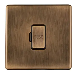 ABUSWFB - Eurolite 13Amp Unswitched Fuse Spur on 3mm Flat Concealed Antique Brass Plate with Matching Rocker