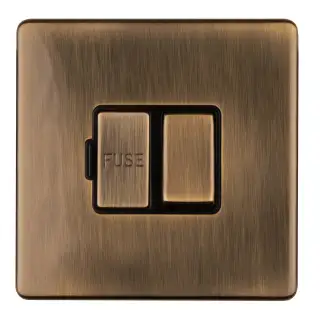 ABSWFB - Eurolite 13Amp Switched Fuse Spur on 3mm Flat Concealed Antique Brass Plate with Matching Rocker