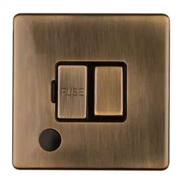 Click Here To Enlarge This Photo Of ABSWFFOB - Eurolite 13Amp Switched Fuse Spur Flex Outlet on 3mm Flat Concealed Antique Brass Plate with Matching Rocker