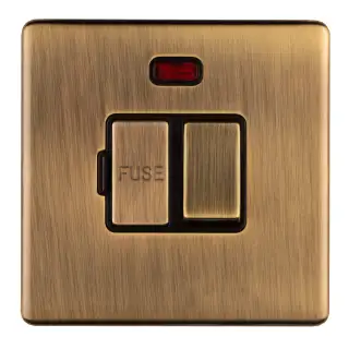 ABSWFNB - Eurolite 13Amp Switched Fuse Spur with Neon Indicator on 3mm Flat Concealed Antique Brass Plate with Matching Rocker