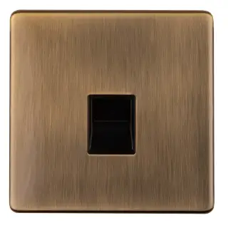 AB1SLB - Eurolite 1 Gang Telephone Slave on 3mm Flat Concealed Antique Brass Plate with Black Trim