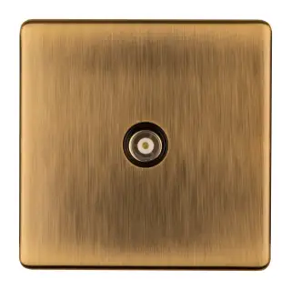 AB1TVB - Eurolite 1 Gang Isolated TV Socket on 3mm Flat Concealed Antique Brass Plate with Black Trim