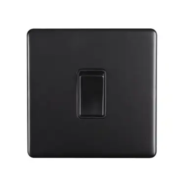 Click Here To Enlarge This Photo Of ECMB1SWB - Eurolite 1 Gang 10Amp 2Way Switch on 3mm Flat Concealed Matt Black Plate with Black Rocker