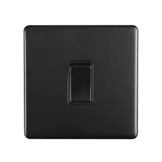 ECMB1SWB - Eurolite 1 Gang 10Amp 2Way Switch on 3mm Flat Concealed Matt Black Plate with Black Rocker